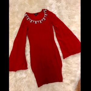 Bell sleeves red mini dress